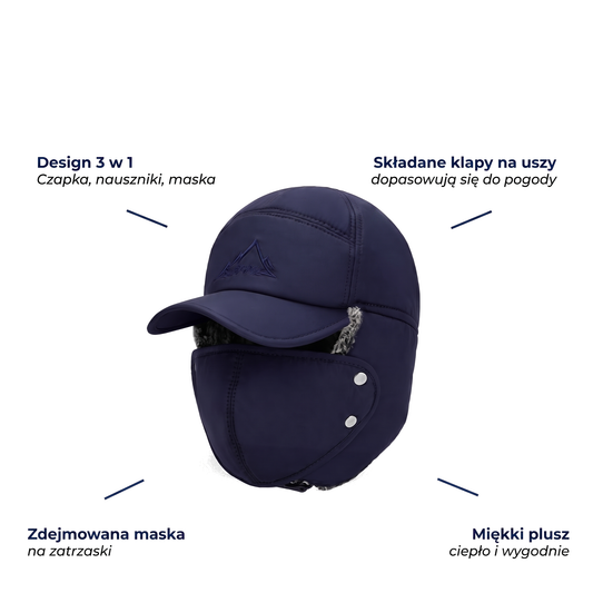 Czapka uszatka męska 3 w 1 z odpinaną maską na twarz