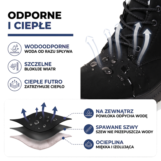 Buty zimowe damskie ocieplane, sznurowane
