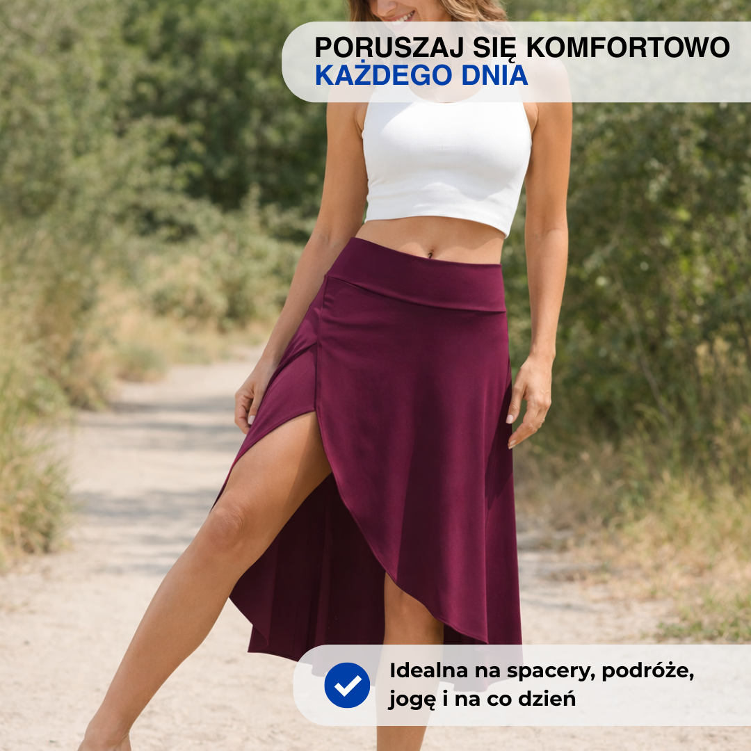 Damska spódnica sportowa – Asymetryczna – Z rozcięciem