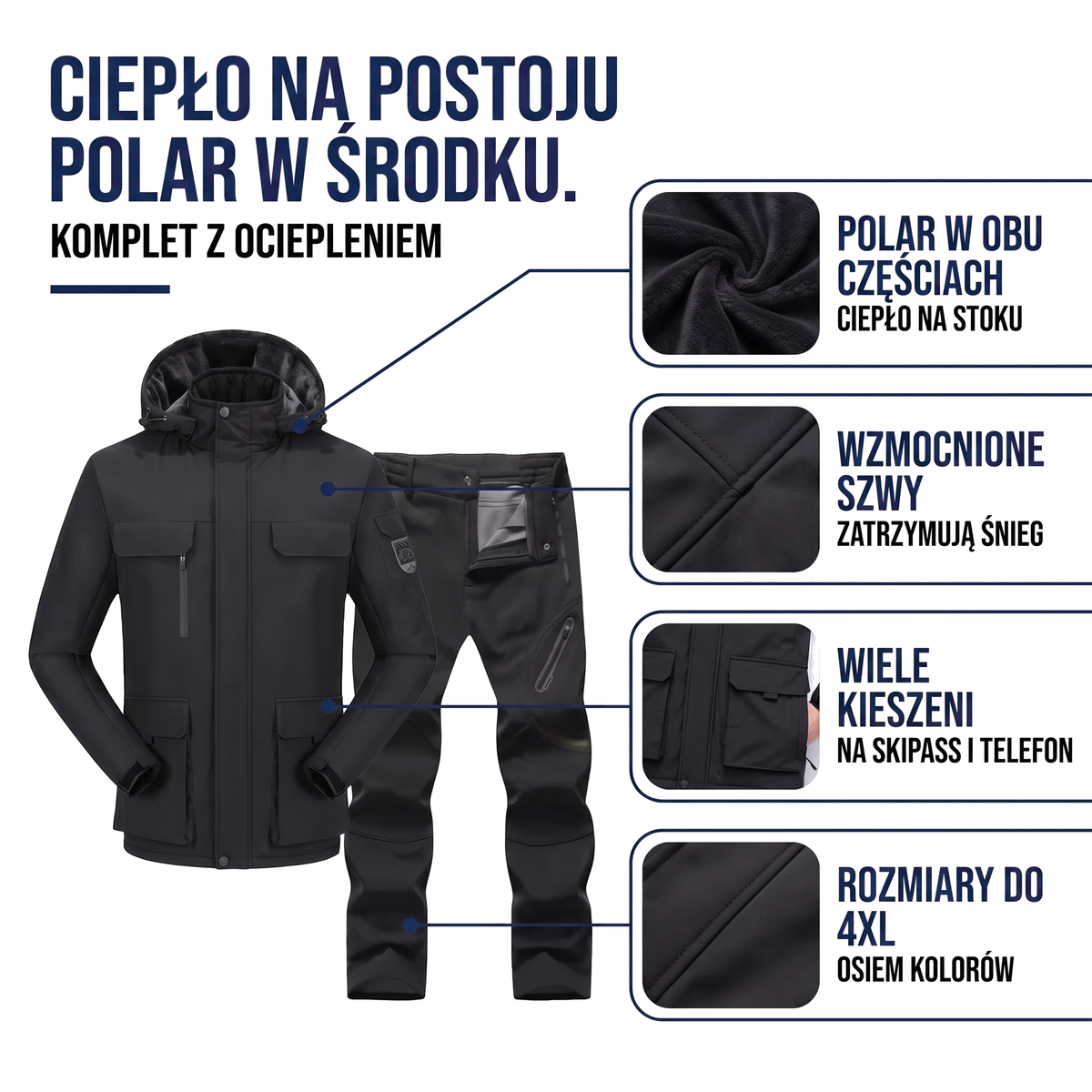 Kombinezon narciarski męski wodoodporny — kurtka i spodnie