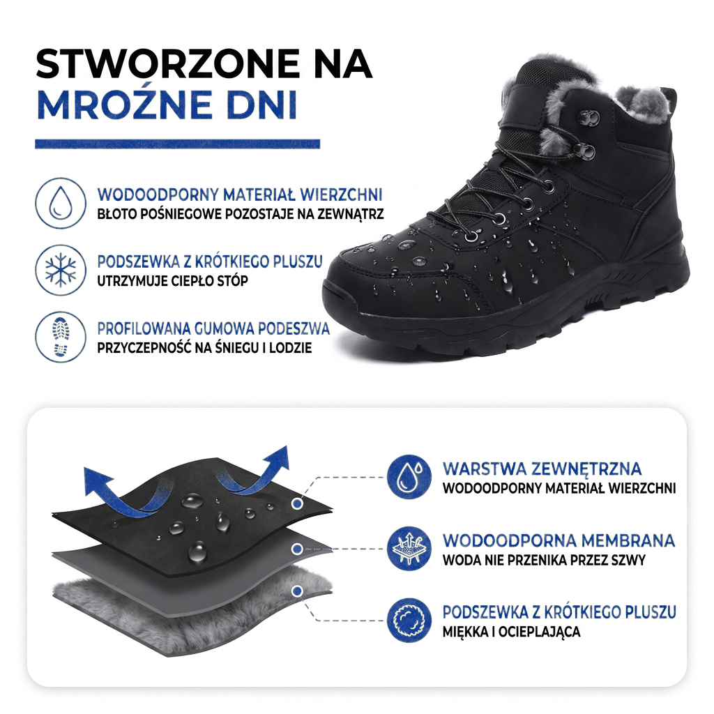 Buty zimowe męskie - Wodoodporne i ocieplane - Podeszwa antypoślizgowa