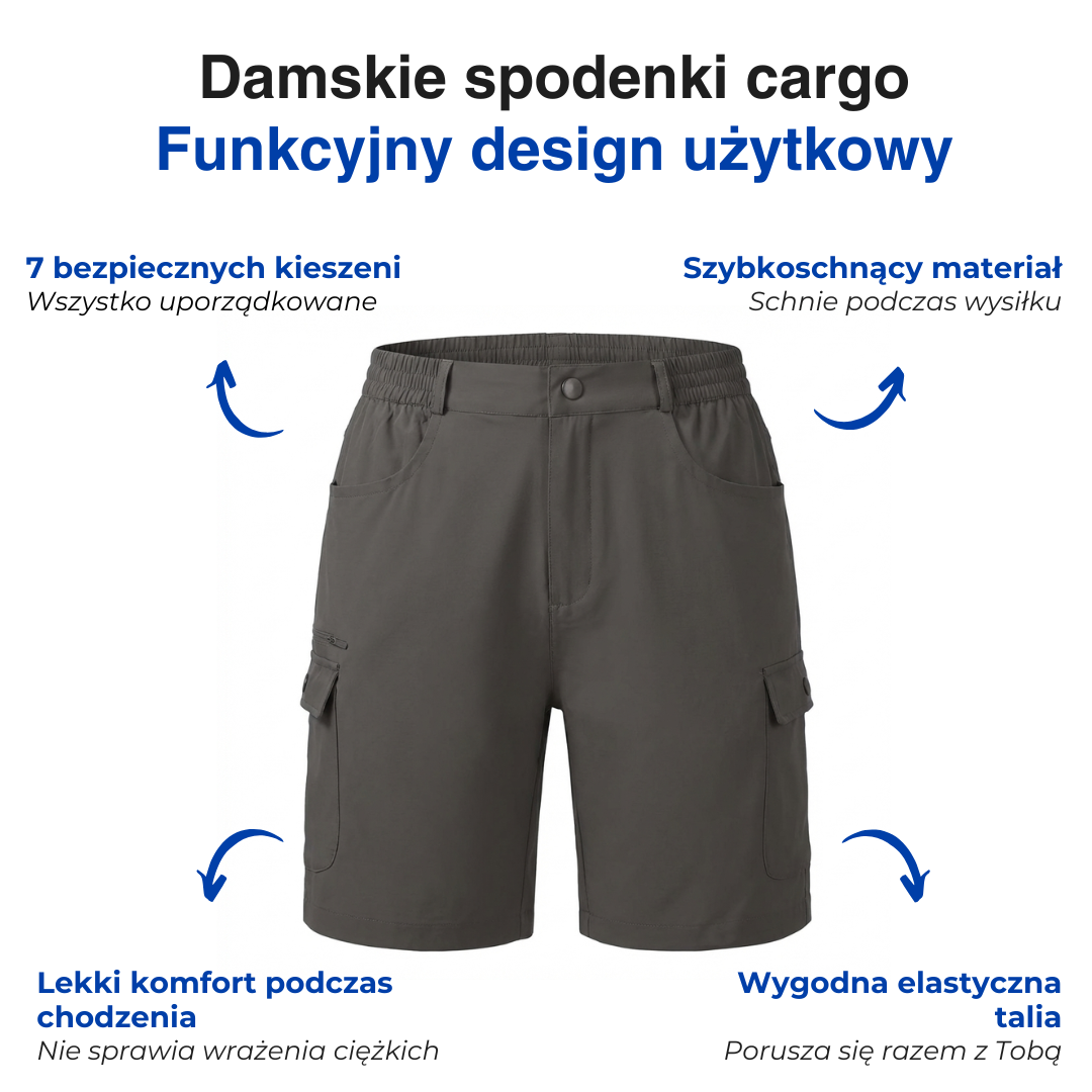 Damskie spodenki cargo trekkingowe – 7 kieszeni – Outdoor i wędrówki