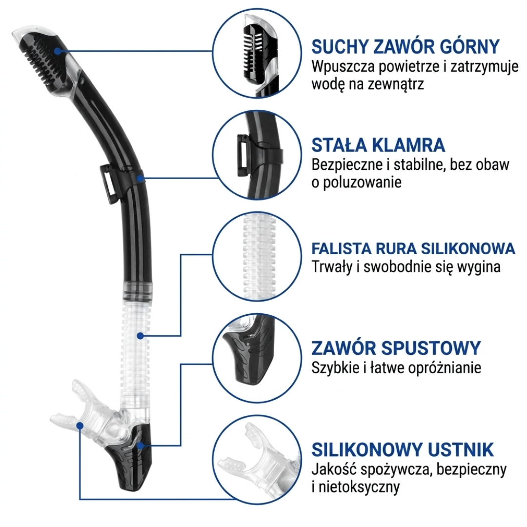Zestaw do snorkelingu z maską – 180° widzenia HD, szkło hartowane, szczelny