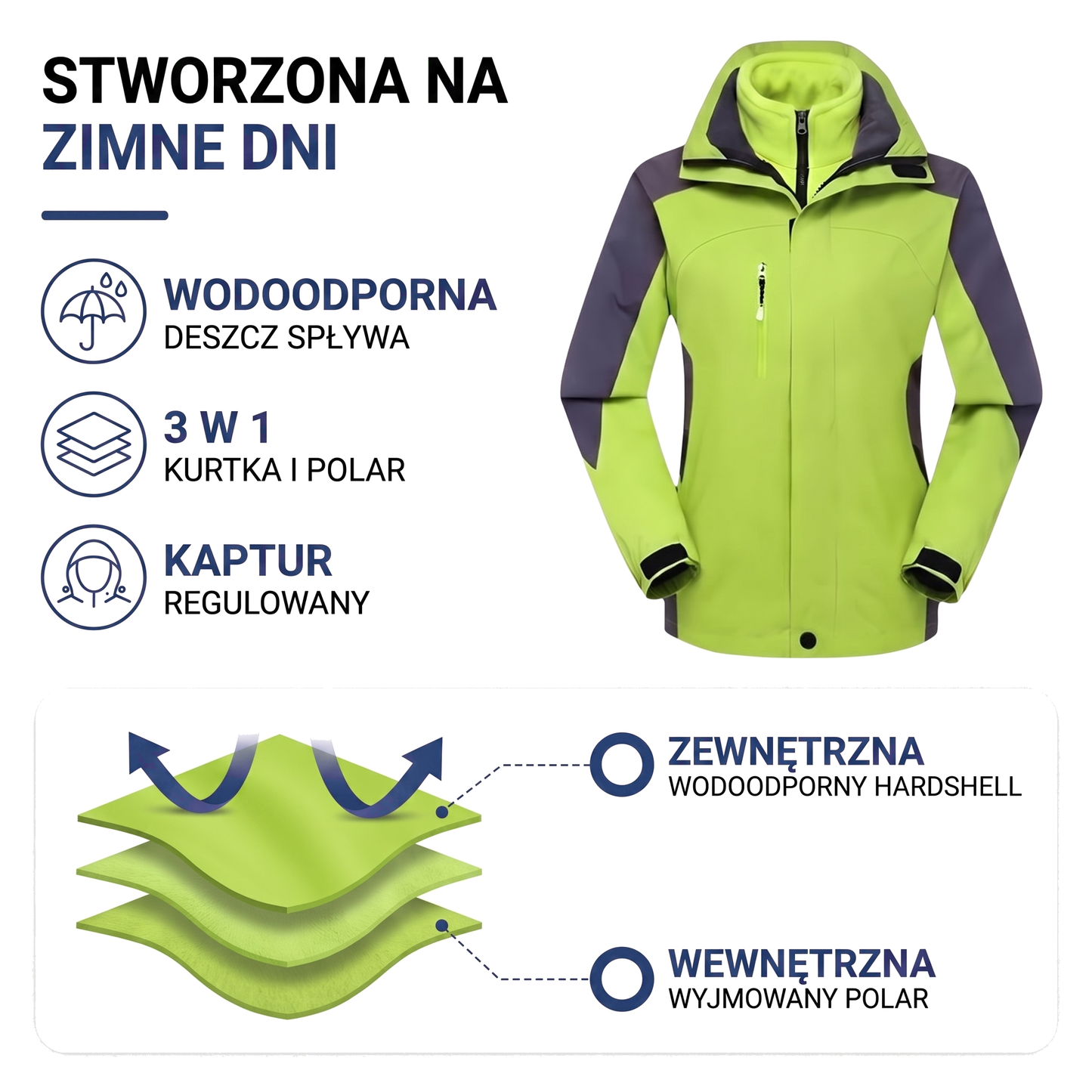 Kurtka trekkingowa damska 3w1 wodoodporna