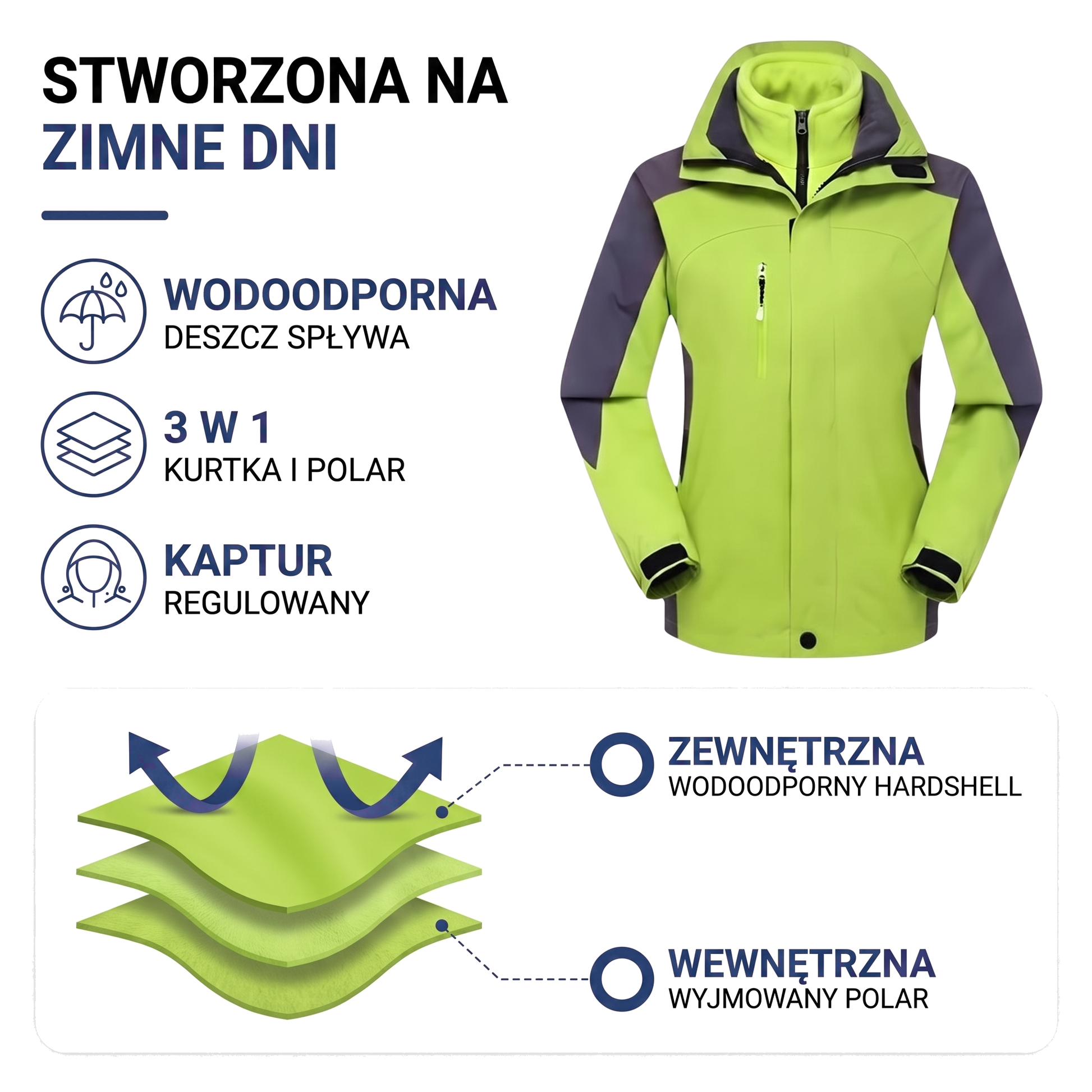 Kurtka trekkingowa damska 3w1 wodoodporna