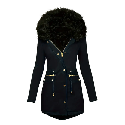 Damska Kurtka – Zimowa Parka – Futrzany Kaptur