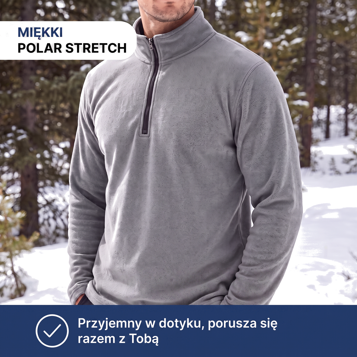 Polar męski troyer z półzamkiem i wysoką stójką