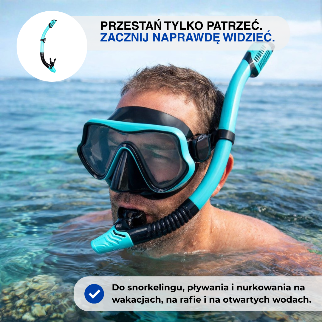 Zestaw do snorkelingu z maską – 180° widzenia HD, szkło hartowane, szczelny
