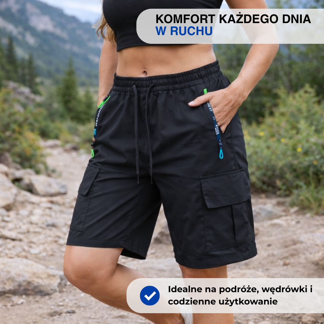 Damskie szorty letnie – Krótkie spodenki – Kieszenie na zamek- 3 Pak