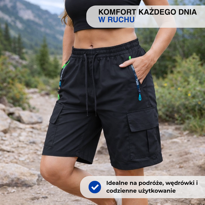 Damskie szorty letnie – Krótkie spodenki – Kieszenie na zamek- 3 Pak