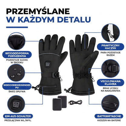 Rękawiczki podgrzewane - 3 poziomy grzania - Wodoodporne i wiatroszczelne