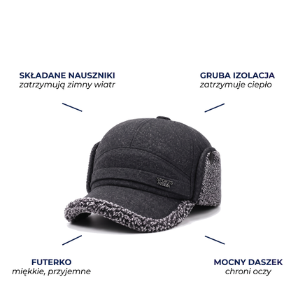 Czapka uszatka męska z daszkiem i polarowym wykończeniem