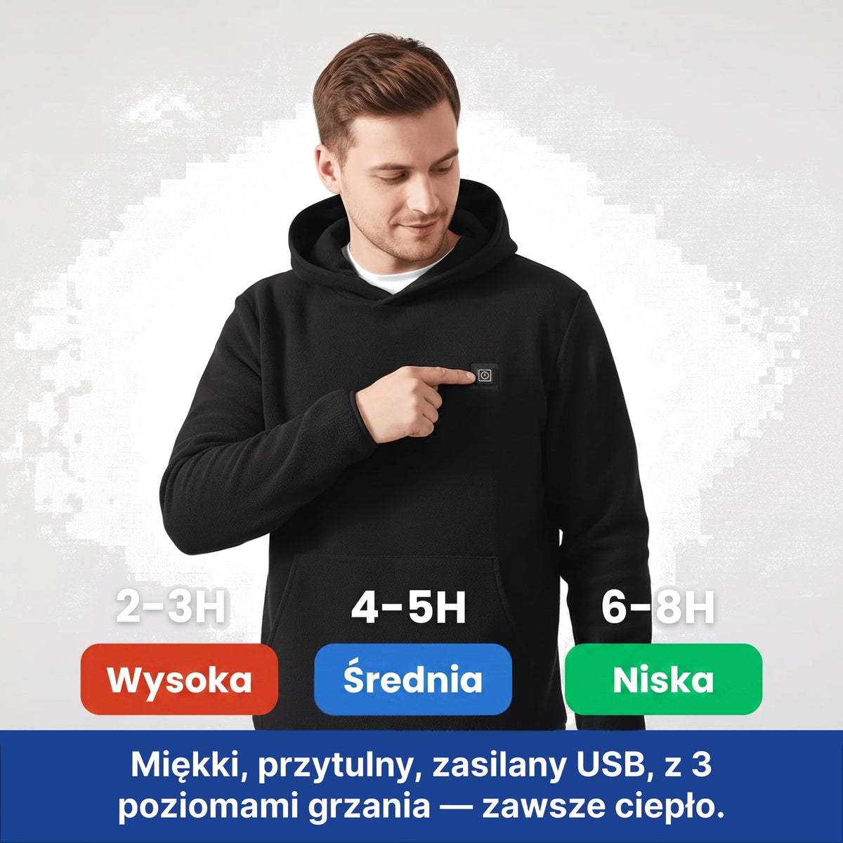 Bluza ogrzewana z trzema strefami grzewczymi — USB