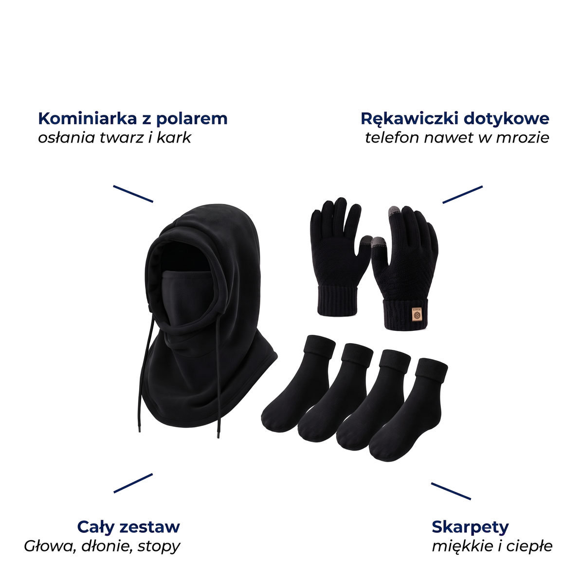 Kominiarka z polaru w zestawie z rękawiczkami i skarpetami