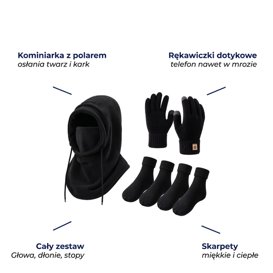 Kominiarka z polaru w zestawie z rękawiczkami i skarpetami