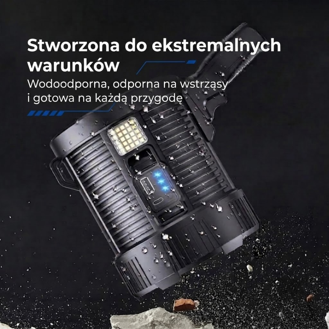 Reflektor LED 900000 Lumenów – Solarny USB 10000 mAh Powerbank – Akumulatorowy