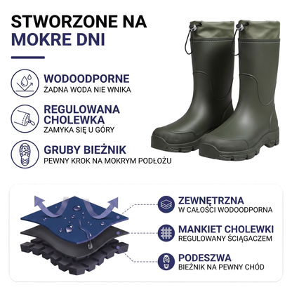 Kalosze damskie i męskie z regulowaną cholewką