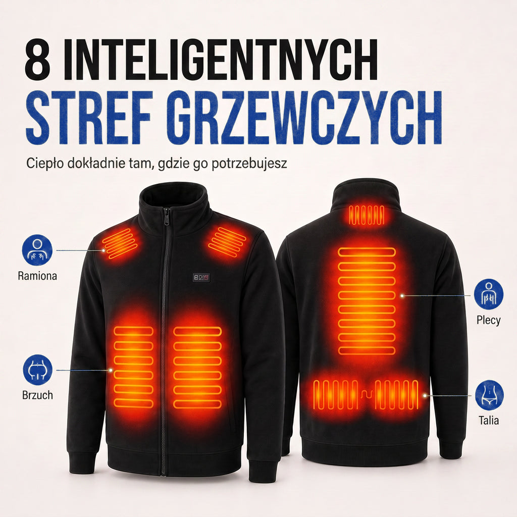 Kurtka podgrzewana unisex - 8 stref grzewczych i podszewka polarowa - Wodoodporna