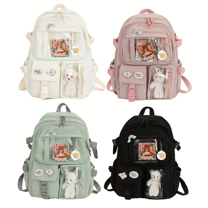 Plecak szkolny dla dziewczyny - przezroczysta kieszeń na przypinki - kawaii