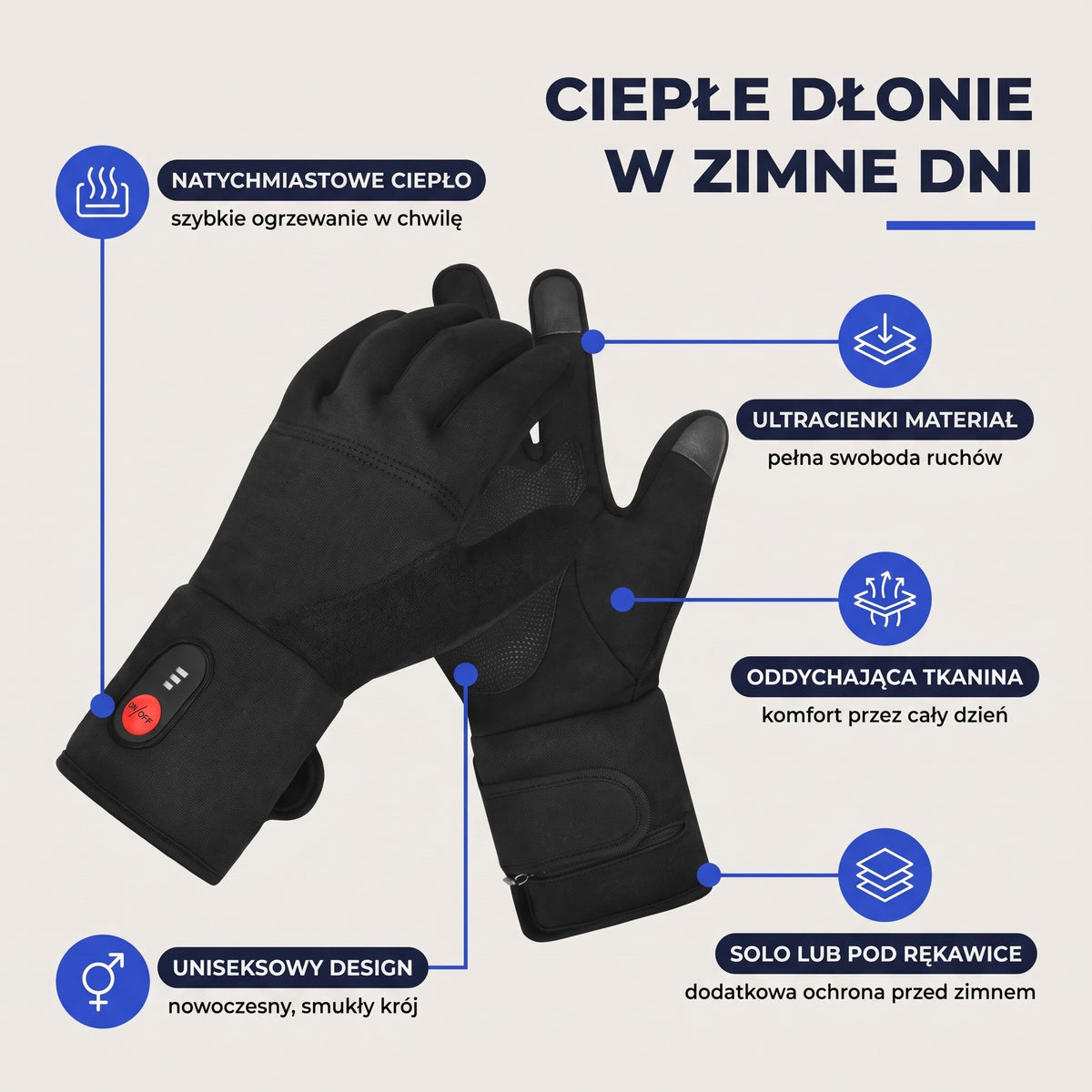 Unisexowe ultracienkie rękawiczki ogrzewane i oddychające – najważniejsze cechy
