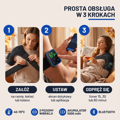 3-w-1 Elektryczny rozciągacz na ramiona, łokcie i kolana z funkcją ogrzewania i sterowaniem aplikacją – zastosowania