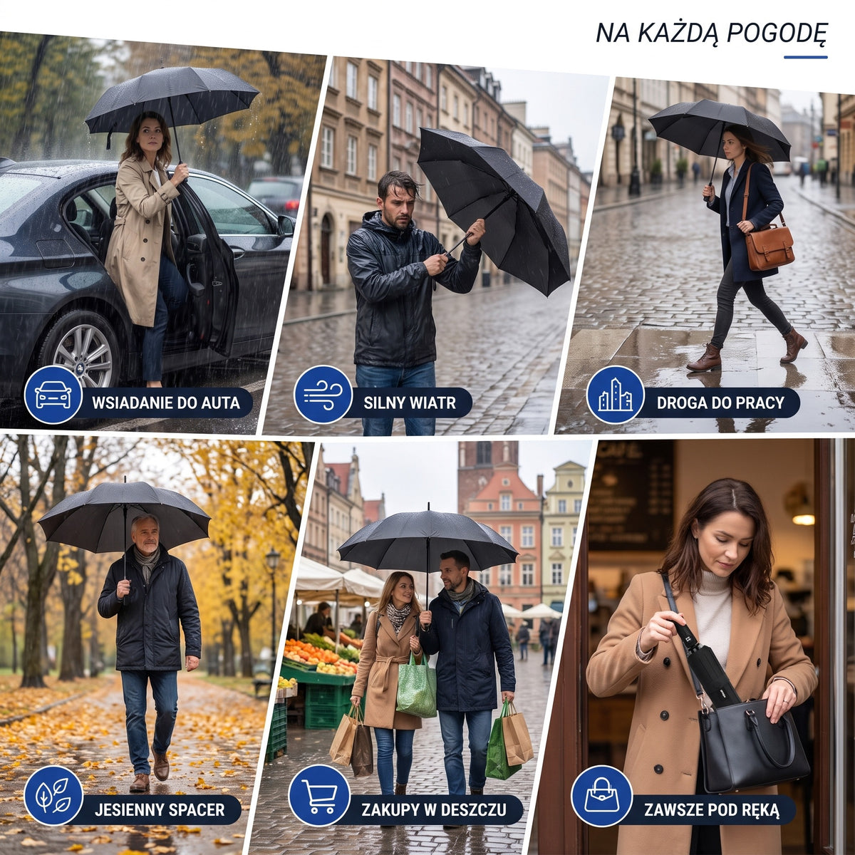 Duży odwrócony składany parasol – zastosowania