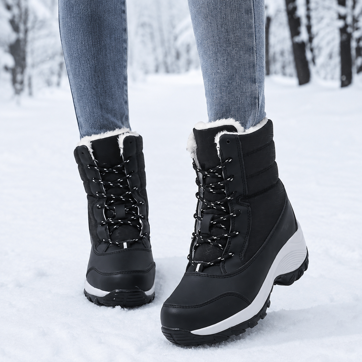 Buty zimowe damskie na platformie, wodoodporne