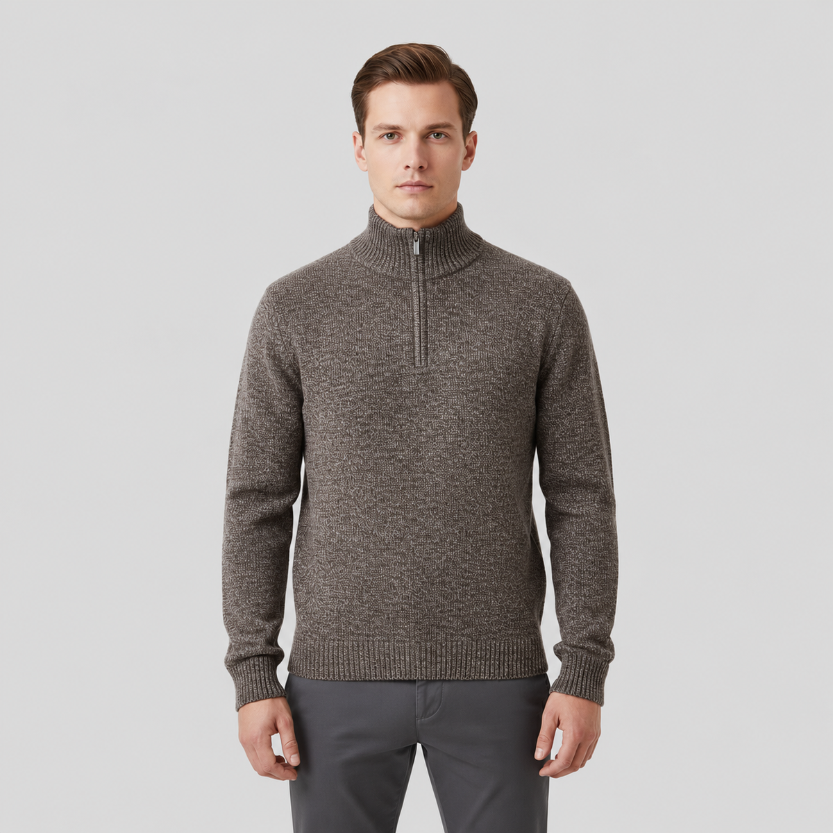 Sweter męski z półzamkiem i polarową podszewką