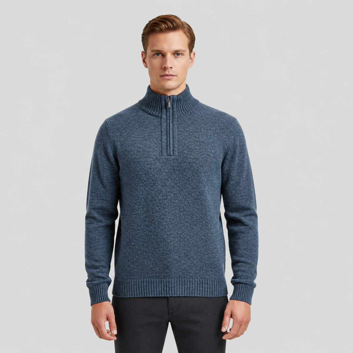 Sweter męski z półzamkiem i polarową podszewką
