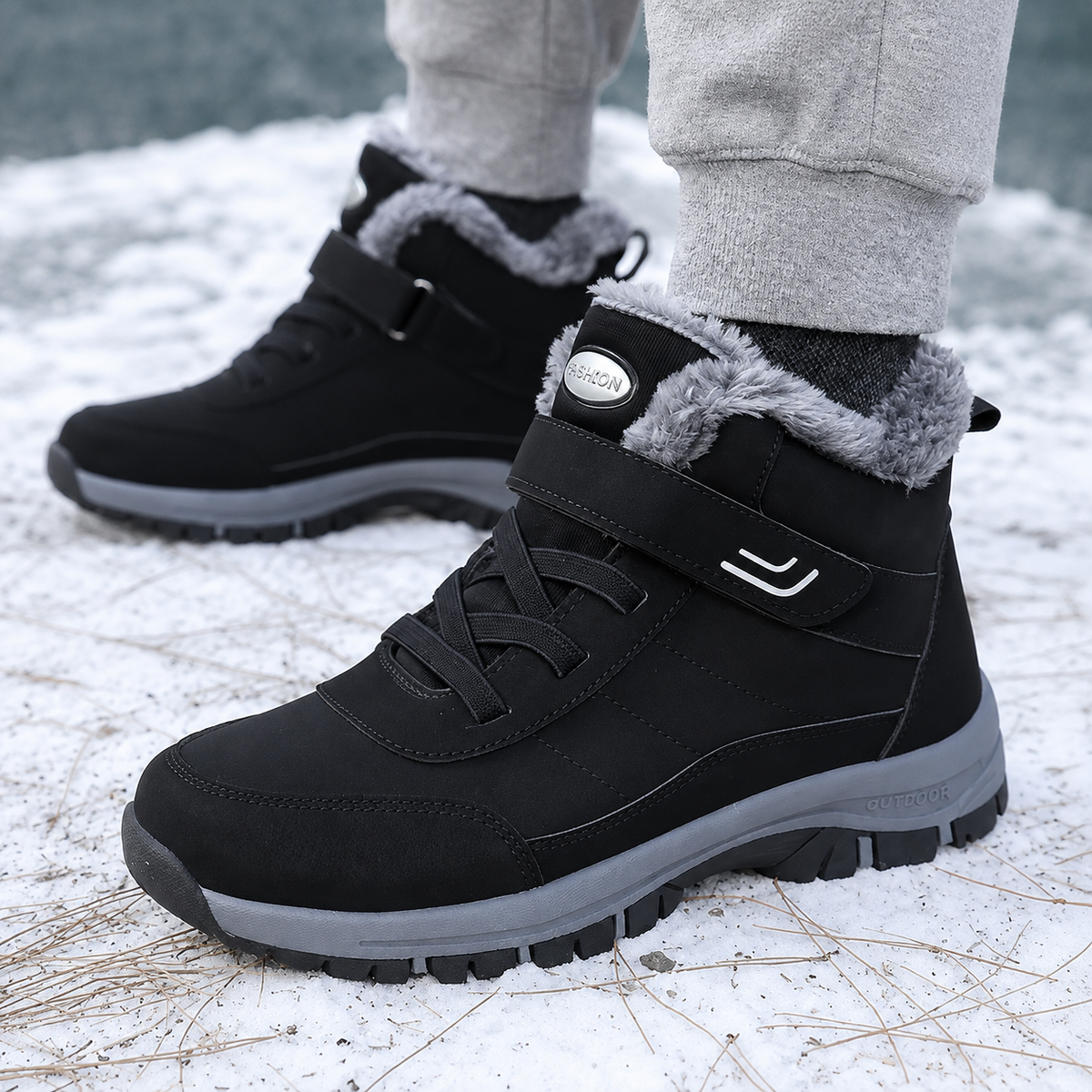 Buty zimowe damskie z rzepem, wodoodporne