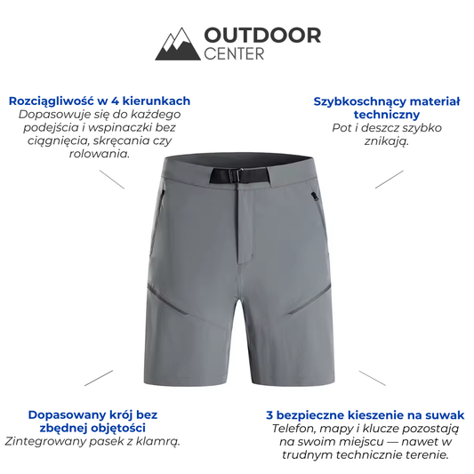 Męskie Spodenki Trekkingowe Slim Fit ze Streczem – Szybkoschnące – Kieszenie na Zamek