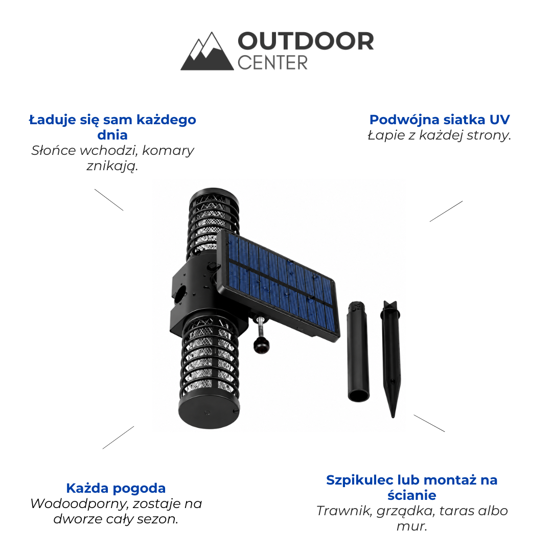 Solarna Lampa na Komary Zewnętrzna - Lampa Owadobójcza ze Szpikulcem - Wodoodporna UV