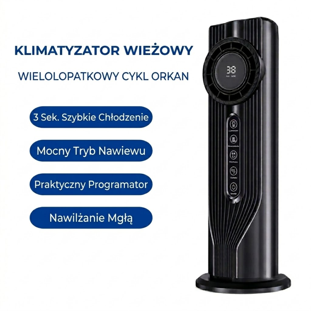 Wentylator Kolumnowy z Nawilżaczem Powietrza – USB, 6 Prędkości i Timer 6-Godzinny