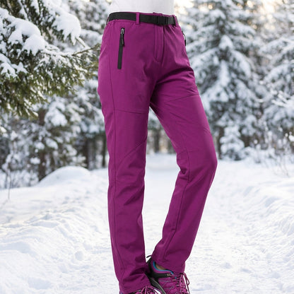 Spodnie trekkingowe damskie - Softshell wodoodporny - Z paskiem