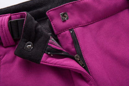 Spodnie trekkingowe damskie - Softshell wodoodporny - Z paskiem