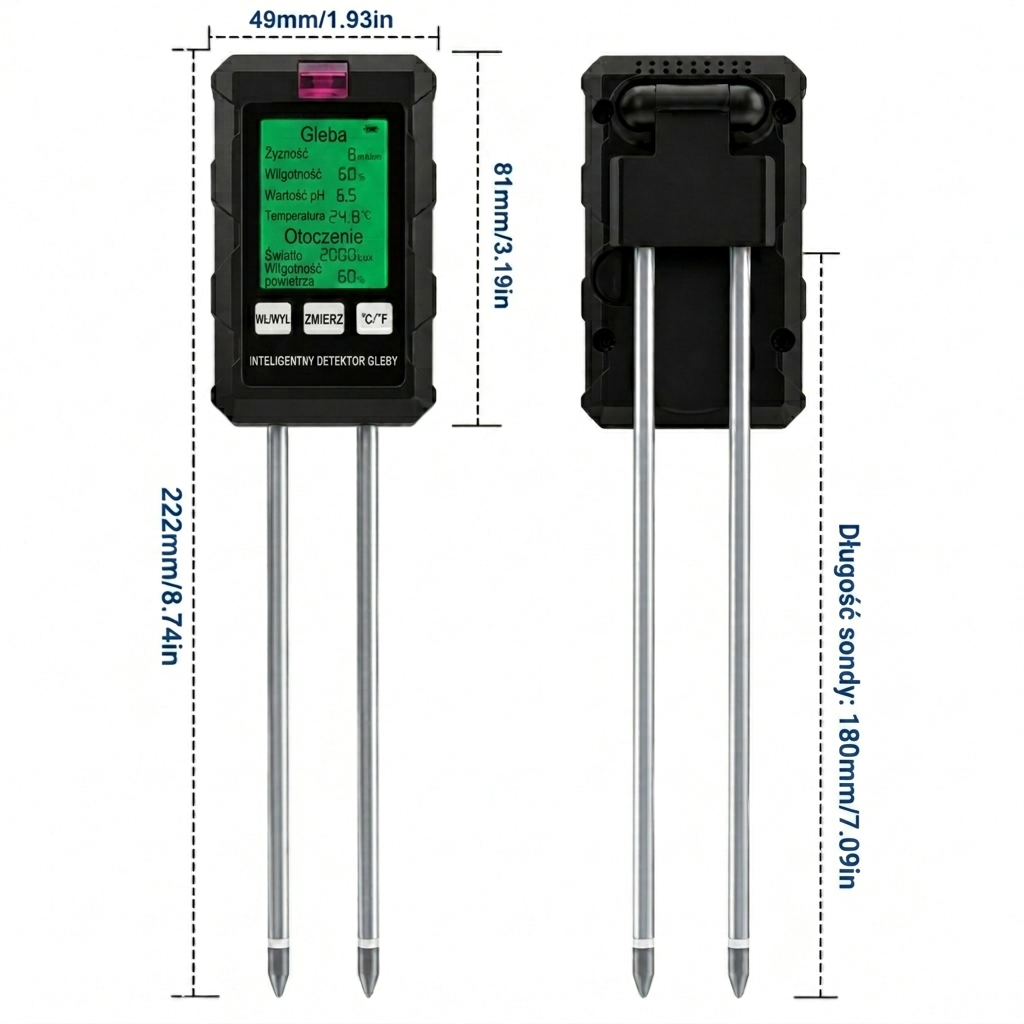 Tester Gleby 6-w-1 – pH Wilgotność Temperatura – Wyświetlacz LCD