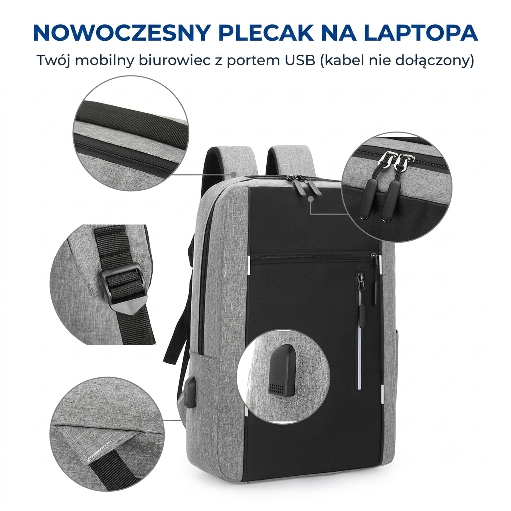 Plecak szkolny męski - zestaw 3w1 - z portem USB