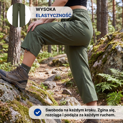 Damskie Outdoorowe Spodnie Capri – Oddychające i Elastyczne Spodnie Trekkingowe z Kieszeniami na Zamek