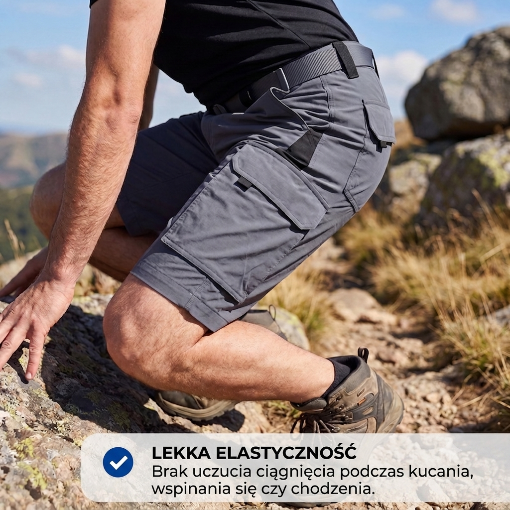 Męskie Szorty Cargo Trekkingowe – Elastyczne Krótkie Spodenki