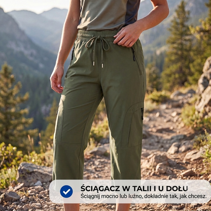 Damskie Outdoorowe Spodnie Capri – Oddychające i Elastyczne Spodnie Trekkingowe z Kieszeniami na Zamek