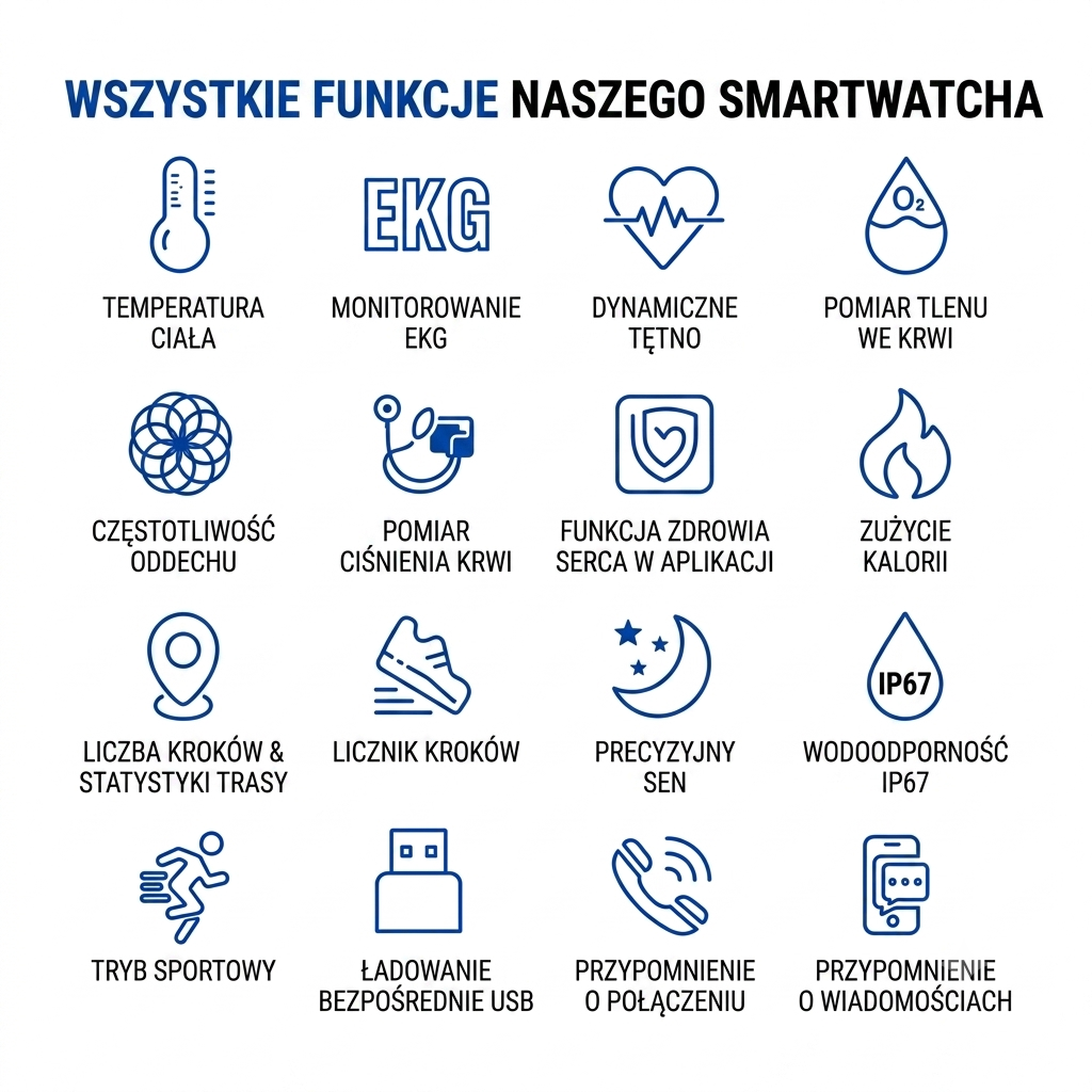 Smartwatch z EKG, Pomiarem Ciśnienia i Monitorowaniem Snu
