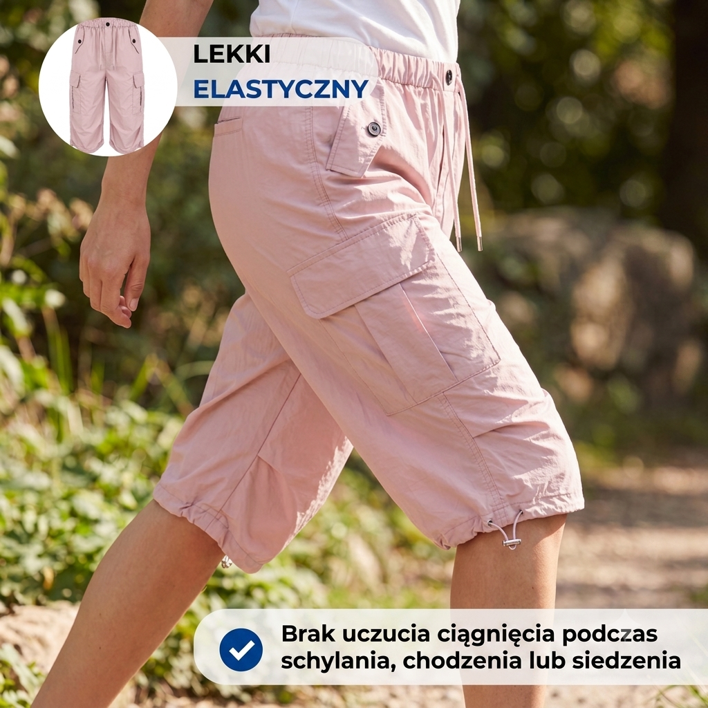 Damskie Spodnie Cargo Capri z Elastycznym Pasem i Sznurkiem