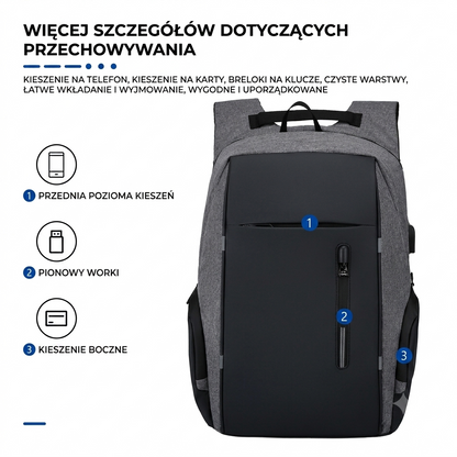 Plecak szkolny na laptopa 15,6" - z portem USB - antywłamaniowy