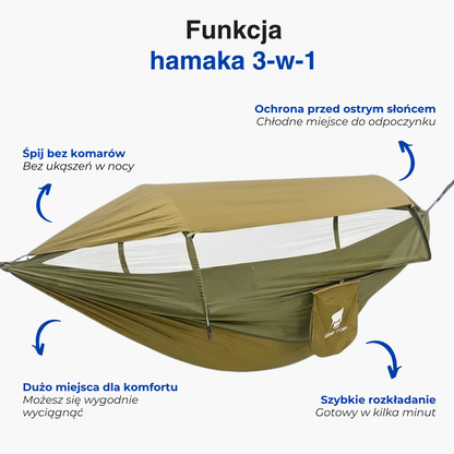 Hamak outdoorowy 3 w 1 – Moskitiera – Osłona przeciwsłoneczna