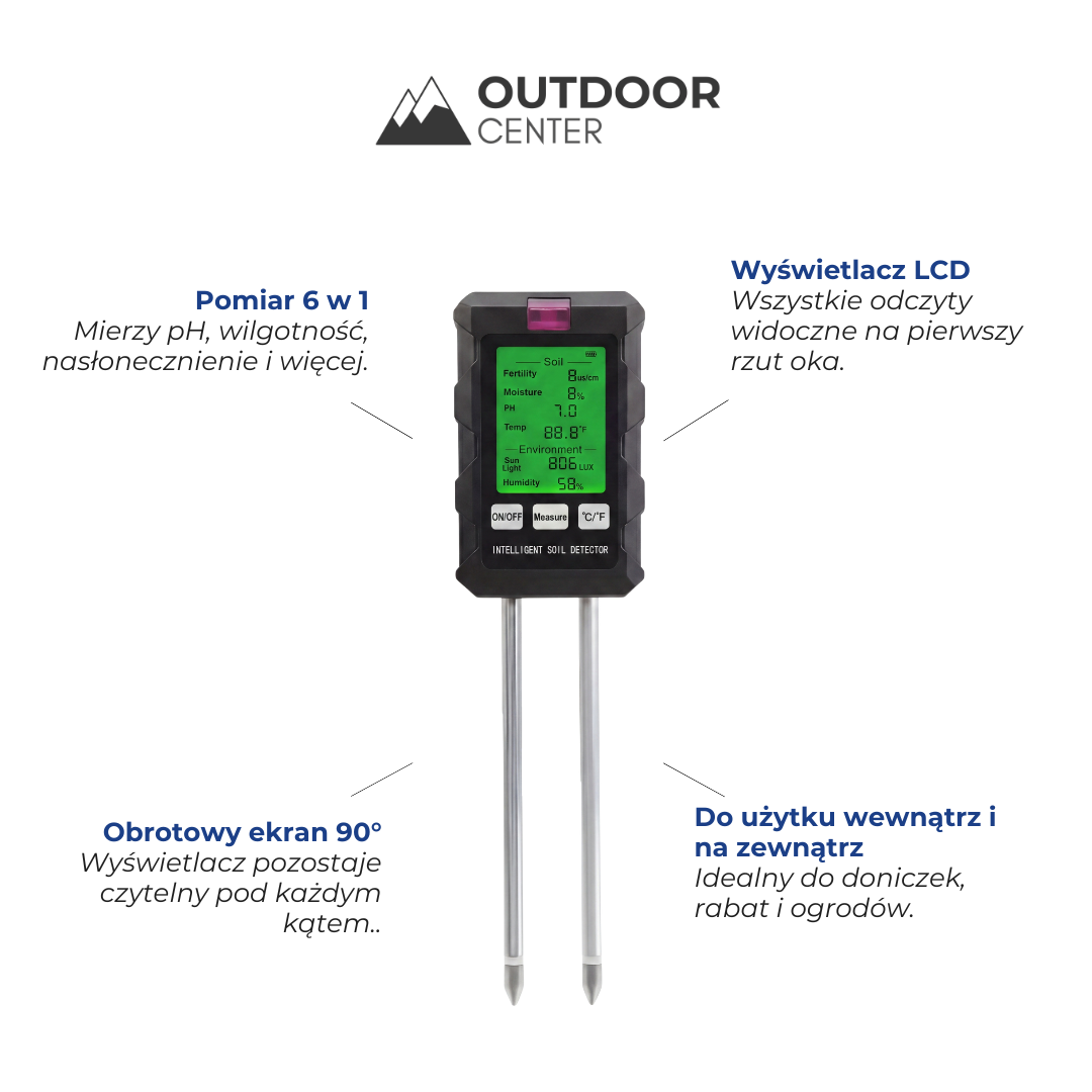 Tester Gleby 6-w-1 – pH Wilgotność Temperatura – Wyświetlacz LCD