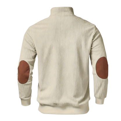 Sweter męski z zamkiem i skórzanymi wstawkami