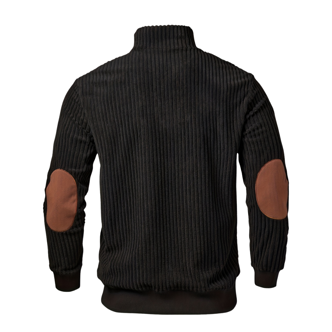 Sweter męski z zamkiem i skórzanymi wstawkami