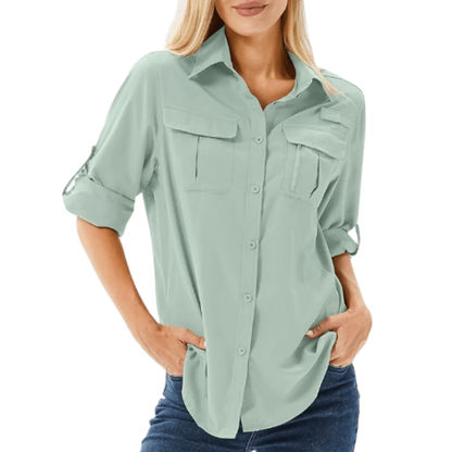 Damska oddychająca koszula trekkingowa z długim rękawem – Lekka i szybkoschnąca