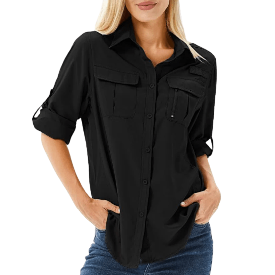 Damska oddychająca koszula trekkingowa z długim rękawem – Lekka i szybkoschnąca