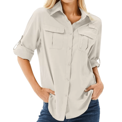 Damska oddychająca koszula trekkingowa z długim rękawem – Lekka i szybkoschnąca